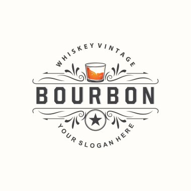 Viski Logosu, İçki Etiketi Tasarımı Eski Retro Vintage Resim Premium Şablonu