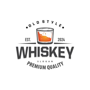 Viski Logosu, İçki Etiketi Tasarımı Eski Retro Vintage Resim Premium Şablonu