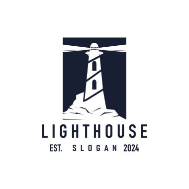 Deniz feneri logosu, Deniz Kulesi Vektörü, Şablon Tasarımı, Resim Basit Minimalist