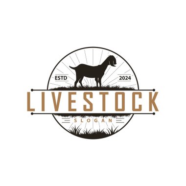 Sığır Çiftliği Hayvanları Logosu, Çiftlik Bahçesi Tarım Arazisi Retro Vintage Amblem Tasarımı