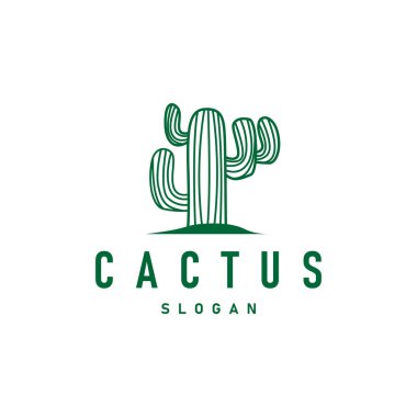 Kaktüs logo vektörü çöl yeşili bitki tasarımı zarif stil sembolü Simge İllüstrasyonu