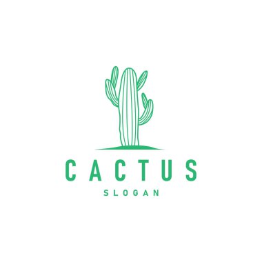 Kaktüs logo vektörü çöl yeşili bitki tasarımı zarif stil sembolü Simge İllüstrasyonu