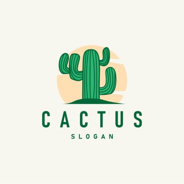 Kaktüs logo vektörü çöl yeşili bitki tasarımı zarif stil sembolü Simge İllüstrasyonu