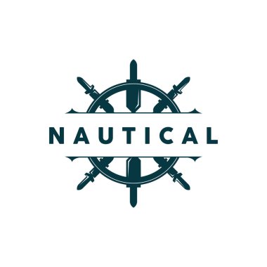 Gemi dümeni logosu, Zarif Denizcilik Vektörü Basit Minimalist Okyanus Gemisi Tasarımı