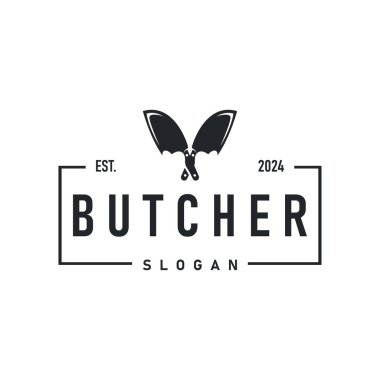 Kasap logosu tasarımı. Şirket markası için basit bir antika bıçak konsepti.