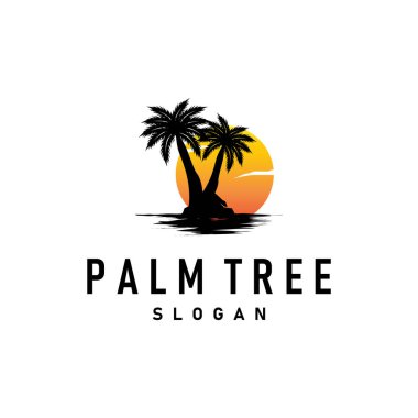 Palm Tree Logo, Beach Vector, Summer Design, Silhouette Symbol Illustration clipart