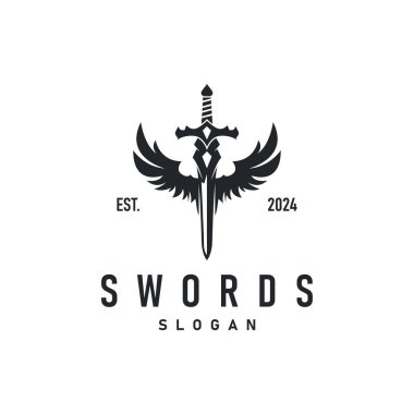 Siyah siluet tasarımı logo kılıcı savaş teçhizatı bıçak etkisi gücü