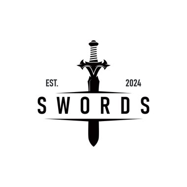 Siyah siluet tasarımı logo kılıcı savaş teçhizatı bıçak etkisi gücü