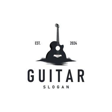 Basit müzik aleti gitar logosu tasarımı siyah siluet şablonu minimalist gitar şablonu