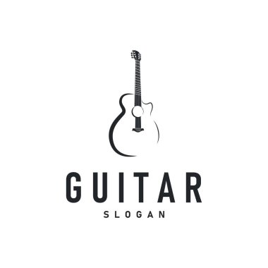 Basit müzik aleti gitar logosu tasarımı siyah siluet şablonu minimalist gitar şablonu