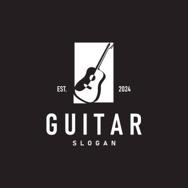 Basit müzik aleti gitar logosu tasarımı siyah siluet şablonu minimalist gitar şablonu