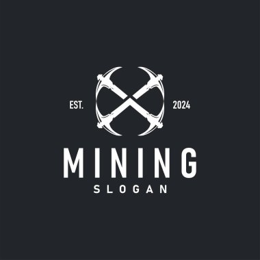 mountain gold mining logo design with simple vintage pickaxe tool concept illustration template clipart