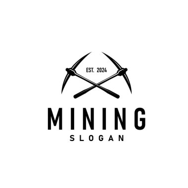 mountain gold mining logo design with simple vintage pickaxe tool concept illustration template clipart