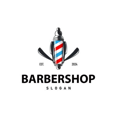 Berber dükkanı logosu, berber makas vektörü, eski tasarım antika tipografi süsü