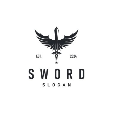 Siyah siluet tasarımı logo kılıcı savaş teçhizatı bıçak etkisi gücü