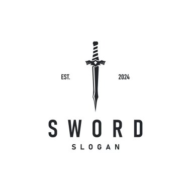 Siyah siluet tasarımı logo kılıcı savaş teçhizatı bıçak etkisi gücü