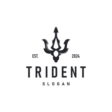 Neptün Poseidon Trident Logosu, Mızrak Basit Klasik Şablon Tasarımı
