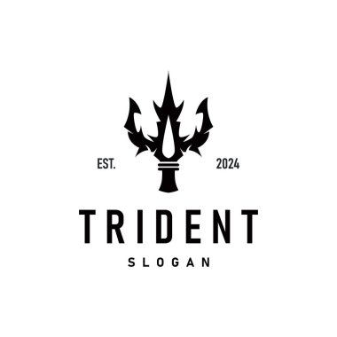 Neptün Poseidon Trident Logosu, Mızrak Basit Klasik Şablon Tasarımı