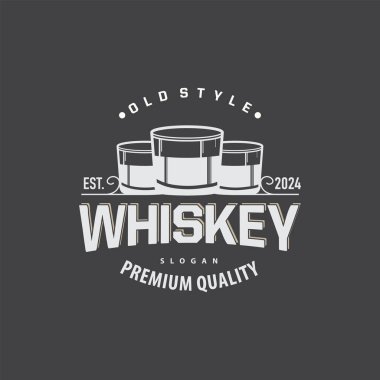 Viski Logosu, İçki Etiketi Tasarımı Eski Retro Vintage Resim Premium Şablonu