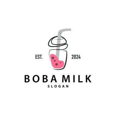 Boba İçeceği Logosu, Süt Çayı Şirin Boba İnci Jöle İçeceği Kabarcık Vektörü Basit Minimalist Tasarım