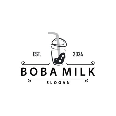 Boba İçeceği Logosu, Süt Çayı Şirin Boba İnci Jöle İçeceği Kabarcık Vektörü Basit Minimalist Tasarım