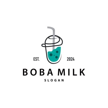 Boba İçeceği Logosu, Süt Çayı Şirin Boba İnci Jöle İçeceği Kabarcık Vektörü Basit Minimalist Tasarım