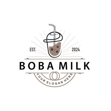 Boba İçeceği Logosu, Süt Çayı Şirin Boba İnci Jöle İçeceği Kabarcık Vektörü Basit Minimalist Tasarım