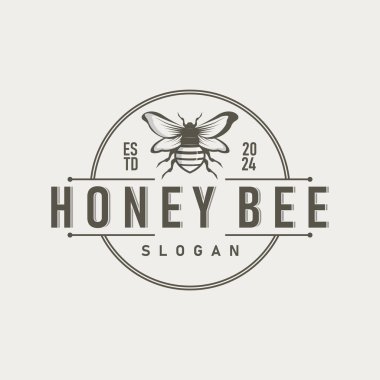 Organik bal arısı logosu tasarımı antika konsept arı hayvan prim şablonu yaban arısı