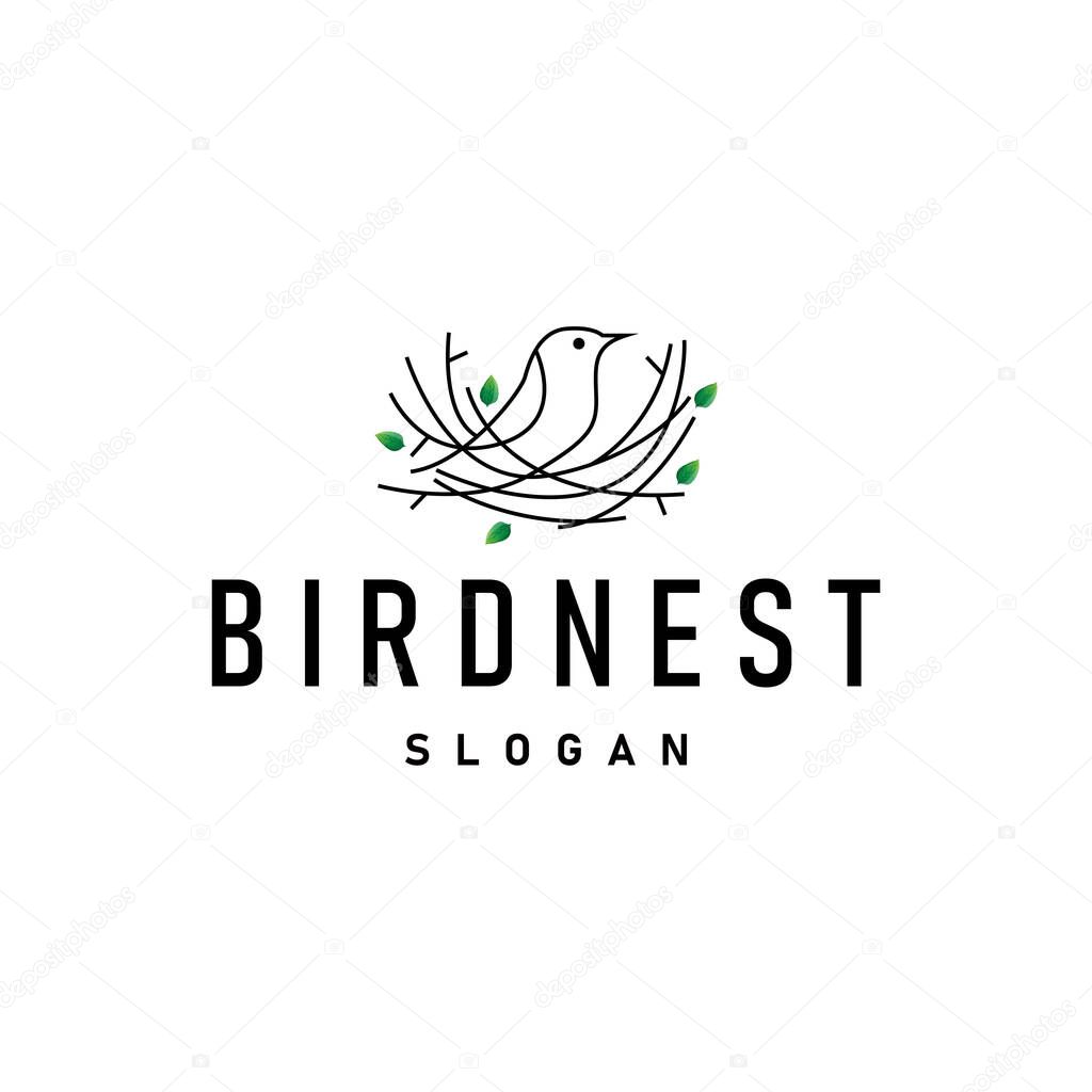Bird Nest Logo, Bird House Shelter Vector, Modern Line Design Minimalist Style, Symbol Template Icon