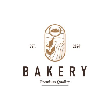 Ekmek Logosu, Eski Retro Vintage Fırın Tasarımı, Vektör Buğday Ekmeği Basit Tremplet Çizimi