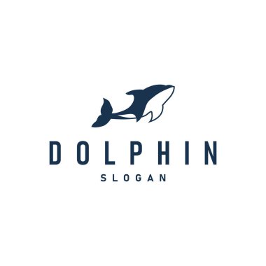 Basit tasarım açık deniz hayvanı yunusu logosu. Basit deniz yunusu konsepti çizim şablonu.