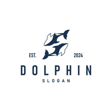 Basit tasarım açık deniz hayvanı yunusu logosu. Basit deniz yunusu konsepti çizim şablonu.