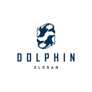 Basit tasarım açık deniz hayvanı yunusu logosu. Basit deniz yunusu konsepti çizim şablonu.