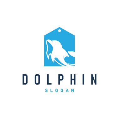 Basit tasarım açık deniz hayvanı yunusu logosu. Basit deniz yunusu konsepti çizim şablonu.