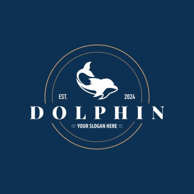 Basit tasarım açık deniz hayvanı yunusu logosu. Basit deniz yunusu konsepti çizim şablonu.