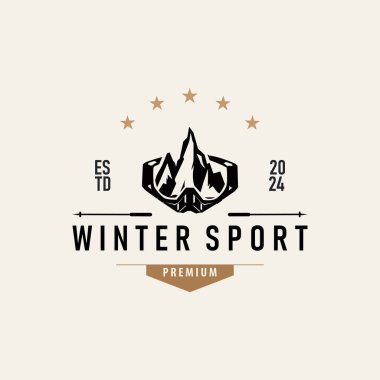Kayak sporu logosu, Kış sporları tasarımı Retro Vector Illustration