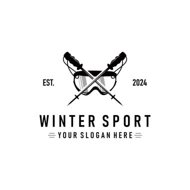 Kayak sporu logosu, Kış sporları tasarımı Retro Vector Illustration