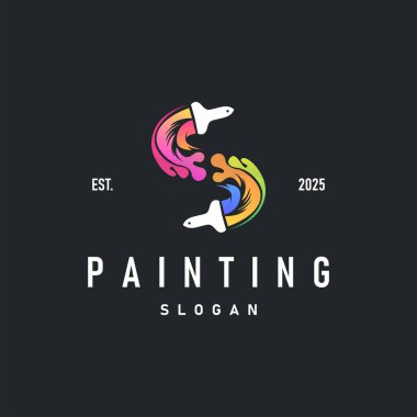 Resim tasarımı logosu boya fırçası sıvı boya renkli ve eşsiz premium simge simgesi