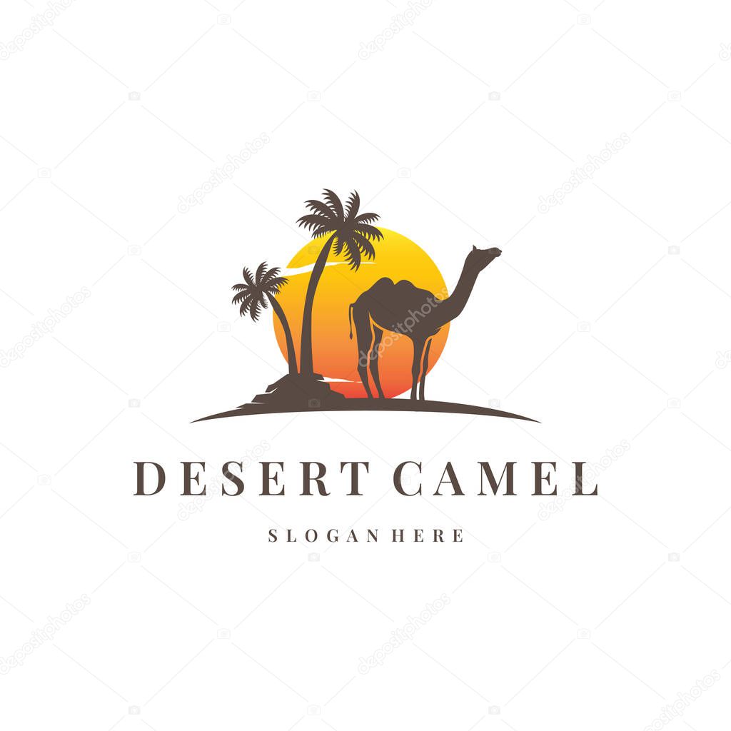 Caravan design camel logo silhouette desert animal simple minimalist template icon symbol