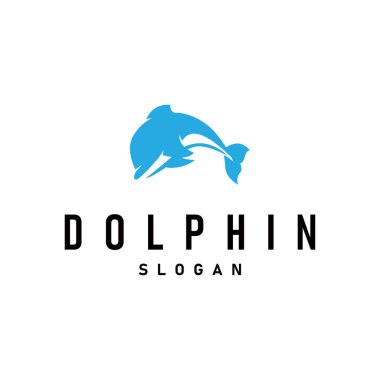 Basit tasarım açık deniz hayvanı yunusu logosu. Basit deniz yunusu konsepti çizim şablonu.
