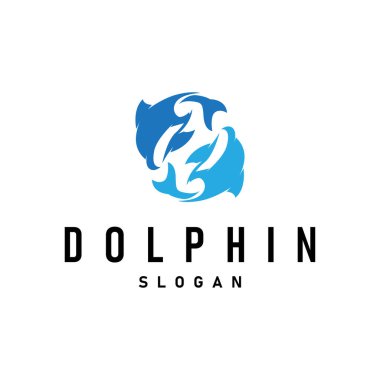 Basit tasarım açık deniz hayvanı yunusu logosu. Basit deniz yunusu konsepti çizim şablonu.