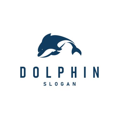 Basit tasarım açık deniz hayvanı yunusu logosu. Basit deniz yunusu konsepti çizim şablonu.