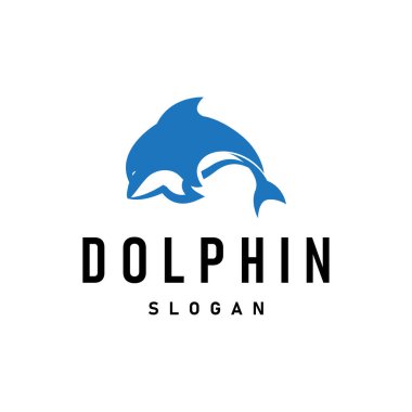 Basit tasarım açık deniz hayvanı yunusu logosu. Basit deniz yunusu konsepti çizim şablonu.