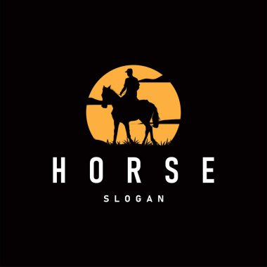 Batı kovboy Teksas çiftlik atı logosu tasarımı siyah siluet konsept illüstrasyon sembolü