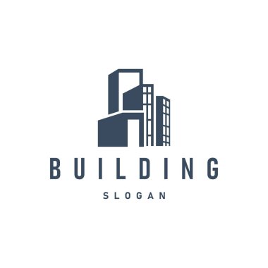 Gayrimenkul inşaat konseptine sahip yüksek katlı bina logosu tasarımı basit bir şablon çizimi