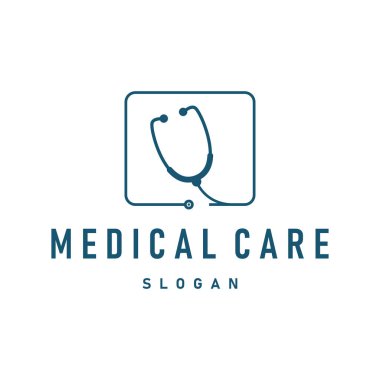 Sağlık hizmeti sembolü tasarımı steteskop logosu çizimi yaratıcı tıbbi şablon