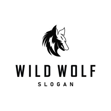 Siyah siluet tasarımı logo kurt vahşi hayvan çizim şablonu