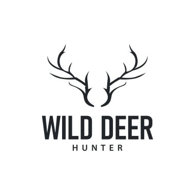 Geyik logosu tasarımı geyik avcısı kavramı ve basit minimalist hayvan ürünü şablonu çizimi.