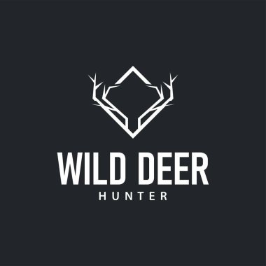 Geyik logosu tasarımı geyik avcısı kavramı ve basit minimalist hayvan ürünü şablonu çizimi.