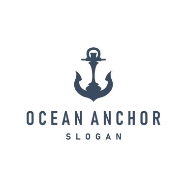 Marka veya ürün için uygun basit siluet içeren gemi çapa logosu sembollü okyanus illüstrasyon konsepti ayrıca ulaşım sembolü